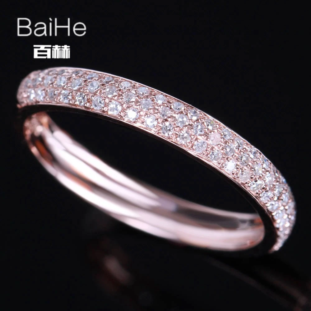 BAIHE Solid 14 K розовое золото(AU585) 0.2CT сертифицированные H/SI круглые ограненные настоящие бриллианты свадебные женские модные ювелирные изделия кольцо