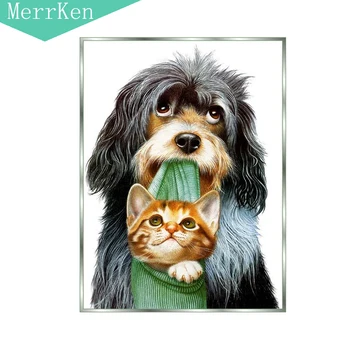 

Merrken 5d Diy diamond painting cross stitch A cat and a dog diamond embroidery diamond mosaic home decor 40*30cm