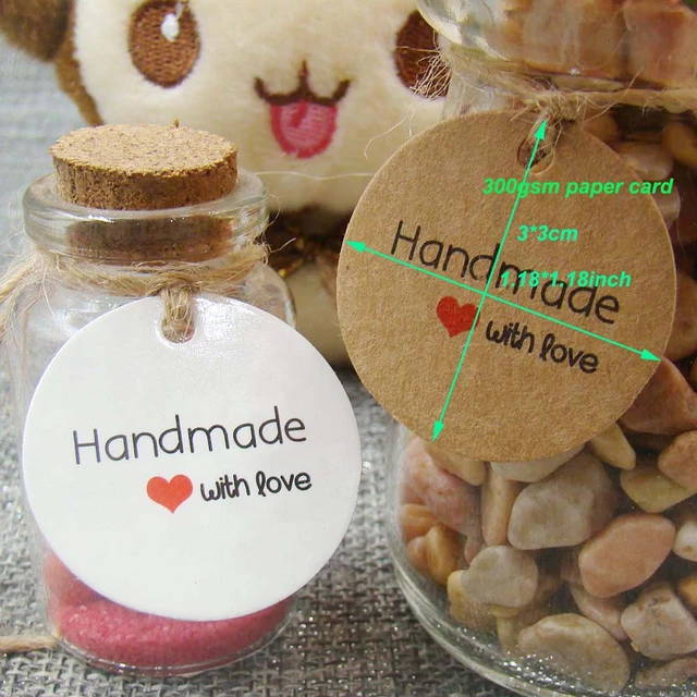 100pc 4x2cm Kraft Paper Tags with Strings Handmade with Love Hang