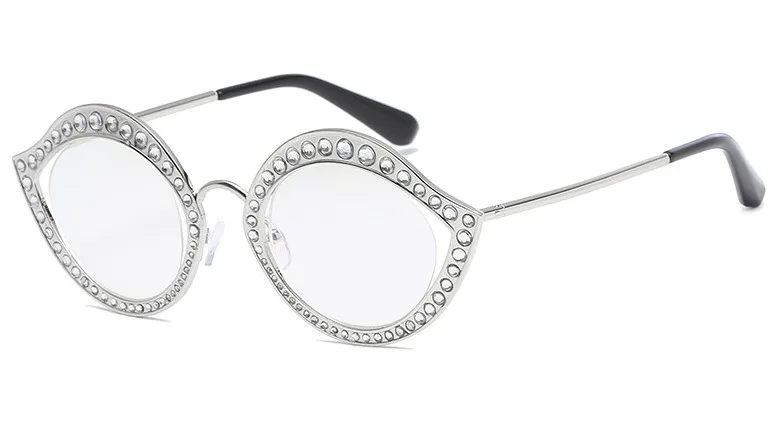 CCSPACE Кристалл кошачий глаз, декоративные солнцезащитные очки, овальная металлическая оправа, женские Брендовые очки, дизайнерские женские очки с защитой от ультрафиолета 45273 - Цвет линз: C5 silver clear
