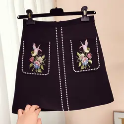 Юбка женская 2019 Весна новая Корейская версия очень бессмертный с карманами и высокой посадкой Baitao студент A-bag короткая юбка