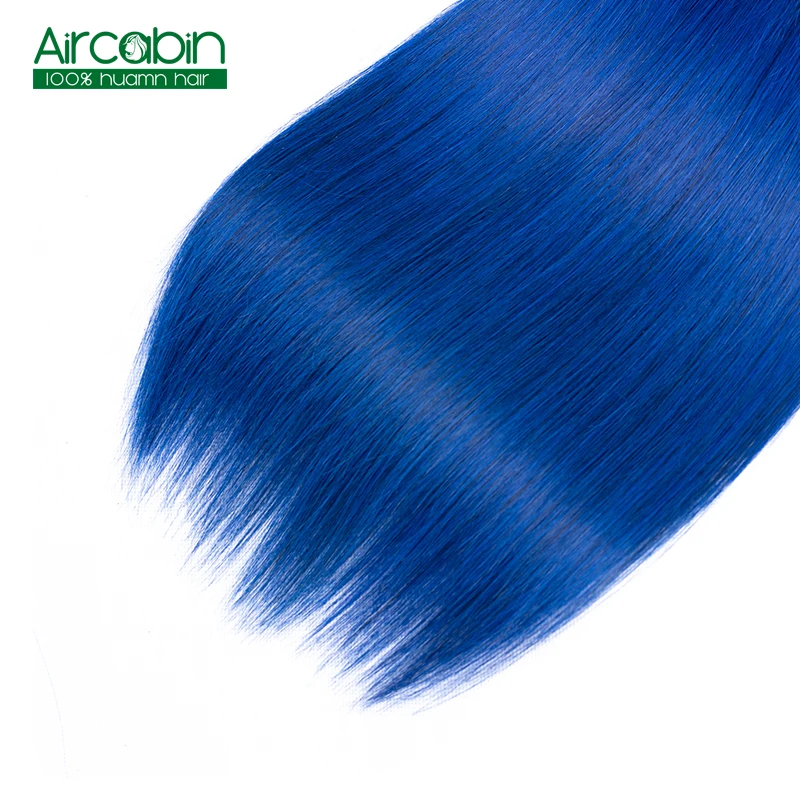 Ombre Bundles Aircabin 1B/ Blue Two Tone 100% Human Hair Brazilian Straight Hair 4 Bundles Non Remy Extensions