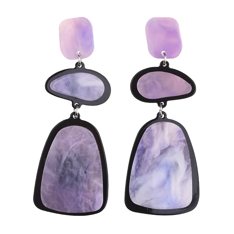 

JERPVTE Fashion Drop Earrings Acetate Earrings Ethnic Atmosphere Exaggerated Edition Irregular Geometric Purple Acrylic Earrings