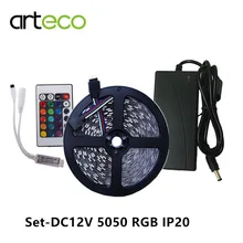 Set DC12V RGB LED strip 5050 IP20 No waterproof 5050 LED strip RGB with mini 24key RGB controller + 5A adapter ,Free shipping
