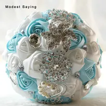 Упаковка с коробкой новые светло-голубые искусственные Кристальные Свадебные букеты Романтические Свадебные цветы Свадебные украшения ramo de novia