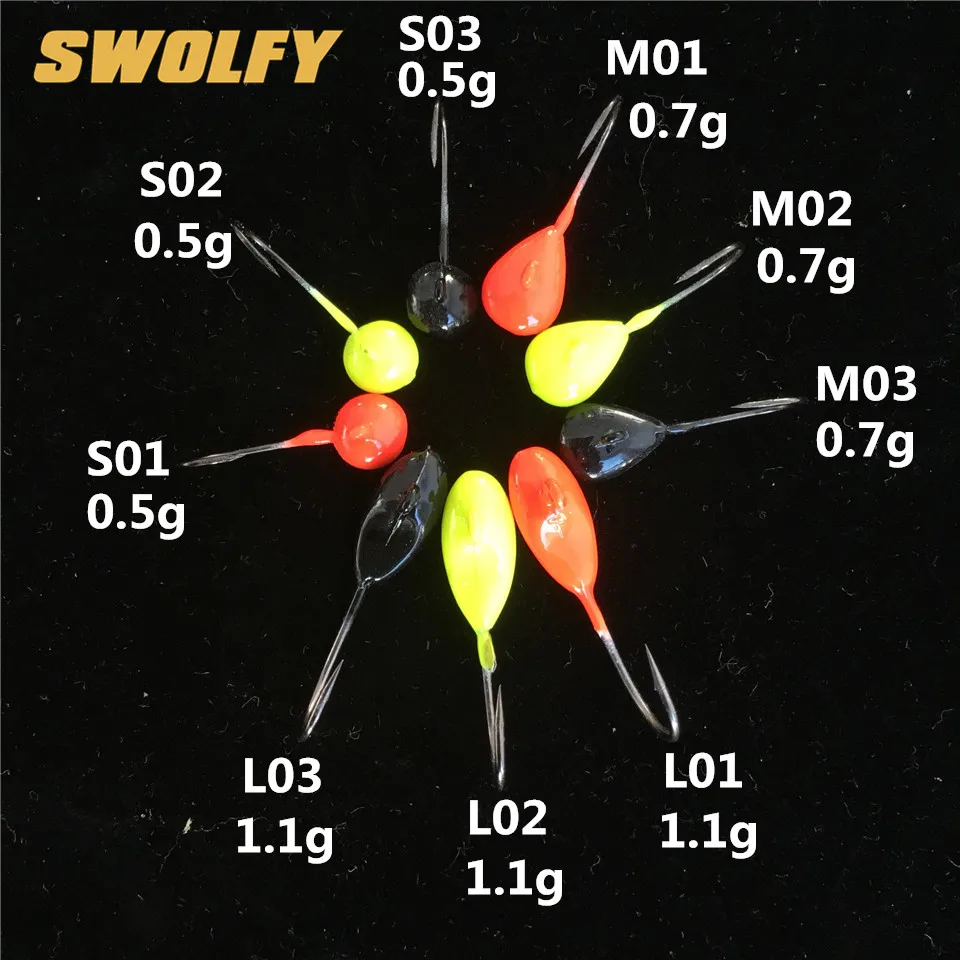 

Swolfy 20pcs 0.5g 0.7g 1.1g Winter Ice Fishing Hook Lure Mini Metal Bait Fish Lead Head Hook Bait Jigging Fishing Tackle