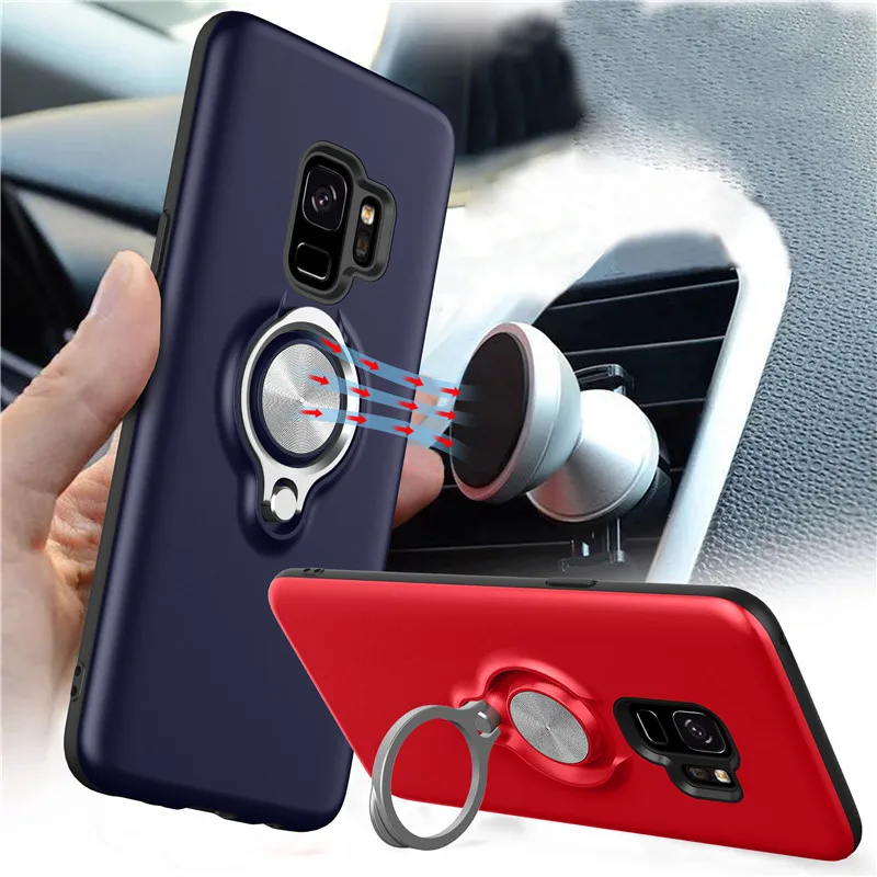 

Samsung s8 s9 Plus note8 note9 A8 Plus Magnetic Adsorption Car 360 Degree Ring Bracket PC Hard Case Soft TPU Mobile Phone Shell