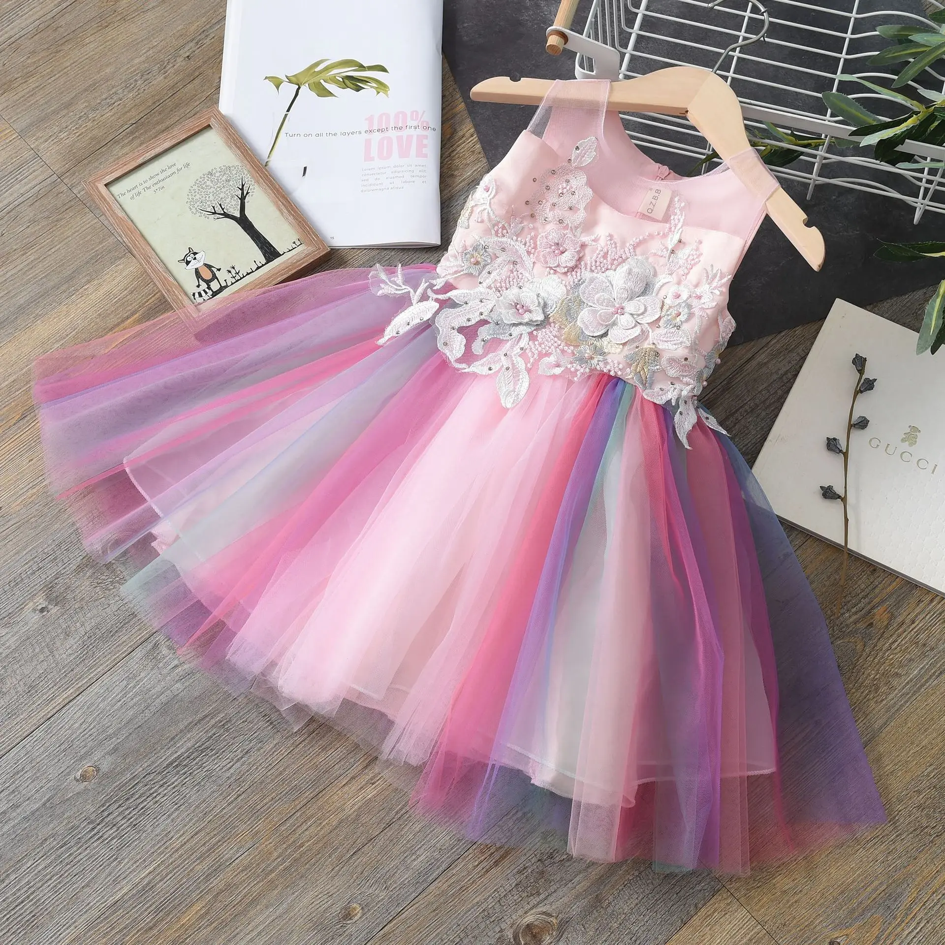 

Lace Bead Formal Evening Wedding Gown Princess Dress Flower Girls Children Clothing Kids Party For Girl Clothes