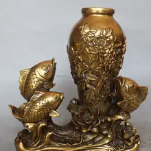 1" Китайский Бронзовый Перейти Рыбы Рыбы Золотая Рыбка Лотоса цветок Бутылки Горшок Статуя