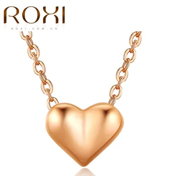 2017 ROXI Long Necklaces & Pendants Heart Shape Rose Gold Chain Collares Mujer Statement Chocker Necklace Bijoux Femme