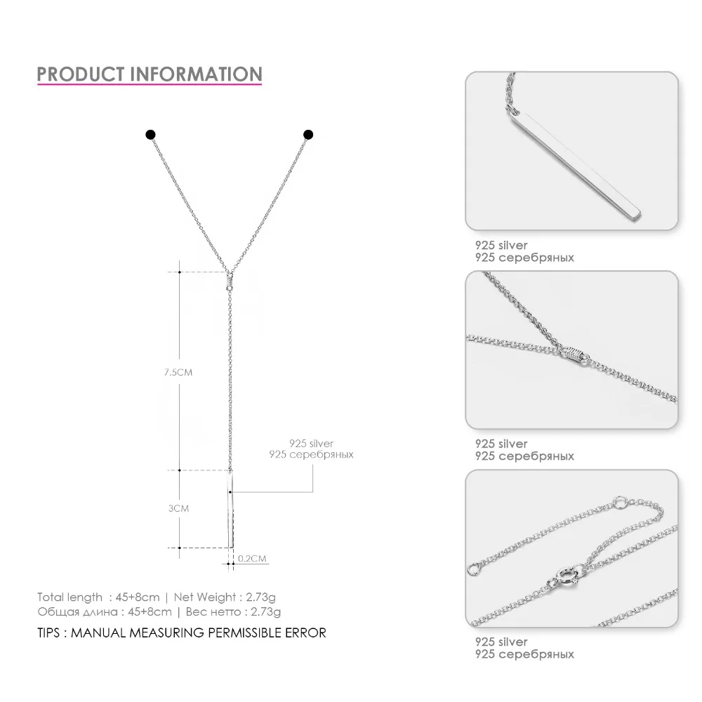 Tardoo Stick форма 925 пробы серебряный кулон цепочки и ожерелья для женщин заявление Золото Цвет Femme ювелирные украшения подарки