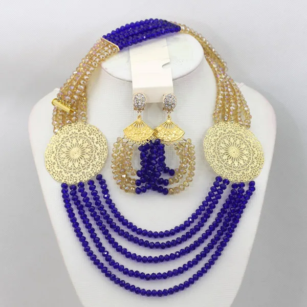 Splendid 5 Layers Royal Blue&Gold Costume Jewelry Set Best Sale