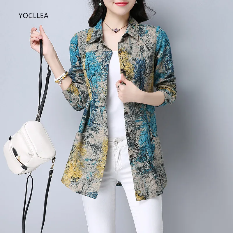 Acheter 3XL À manches Longues Femmes Blouses Shirt Tournent Vers Le Bas Imprimer Blouse Camisas Femininas 2018 Printemps Automne Casual Femmes blusas Tops