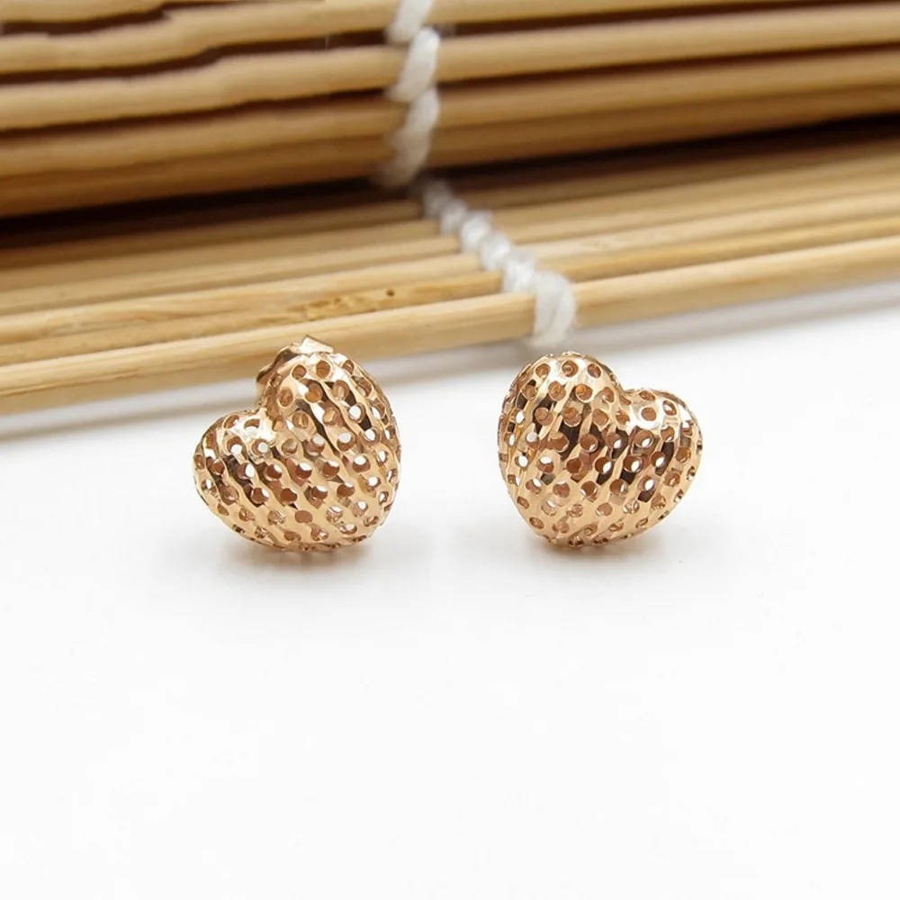 

New Fine Pure Au750 18K Rose Gold Women's Hollow Heart Stud Earrings 1.5-2g