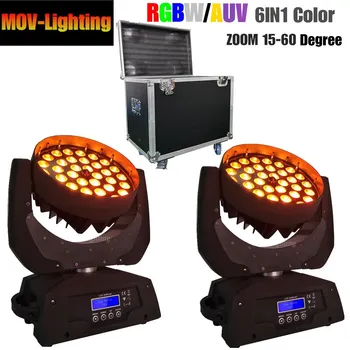 

flight case package 2pcs/lot Hi-Quality 36pcs 18W Zoom Led Moving Head Light LCD Display DMX