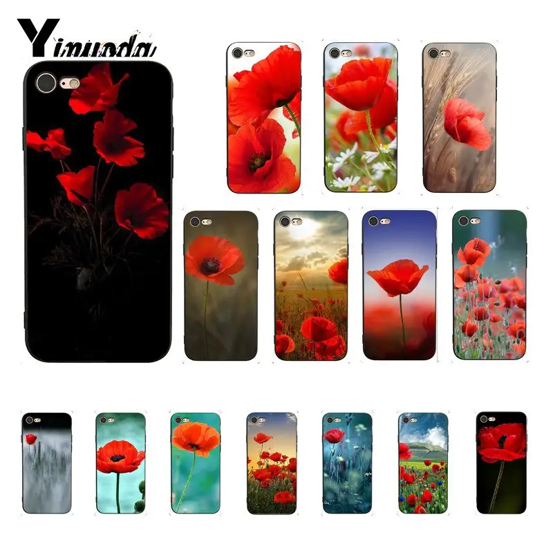 

Yinuoda Red Poppies Poppy flowers Black TPU Soft Silicone Phone Case Cover for iPhone X XS MAX 6 6s 7 7plus 8 8Plus 5 5S SE XR