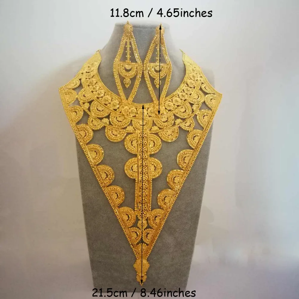 

Anniyo Dubai Jewelry set Big Necklace Earrings Wedding Gold Color African Bride Arab Gifts #007523