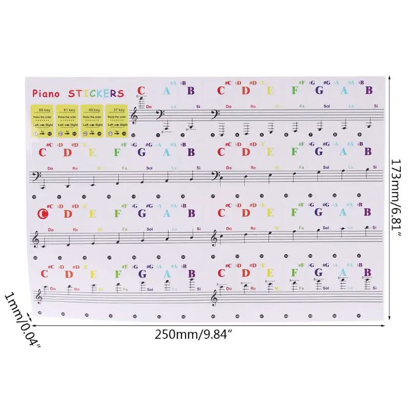

Piano Keyboard Stickers Music Note Colorful For 37 49 61 88 Key
