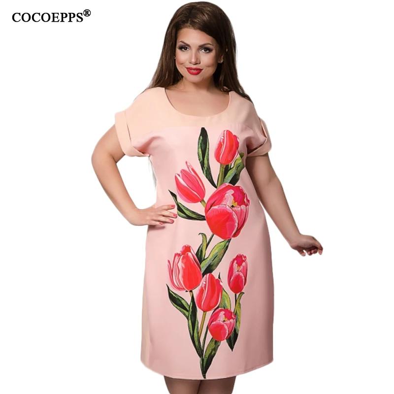 CACNCUT 4XL 5XL 6XL плюс размеры цветочный принт для женщин платья лето 2018 г. Элегантный