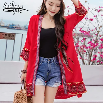 

fashion bohemian style women blouse shirt 2018 print chiffon women tops plus size beach Cardigan women's clothing blusas D864 30