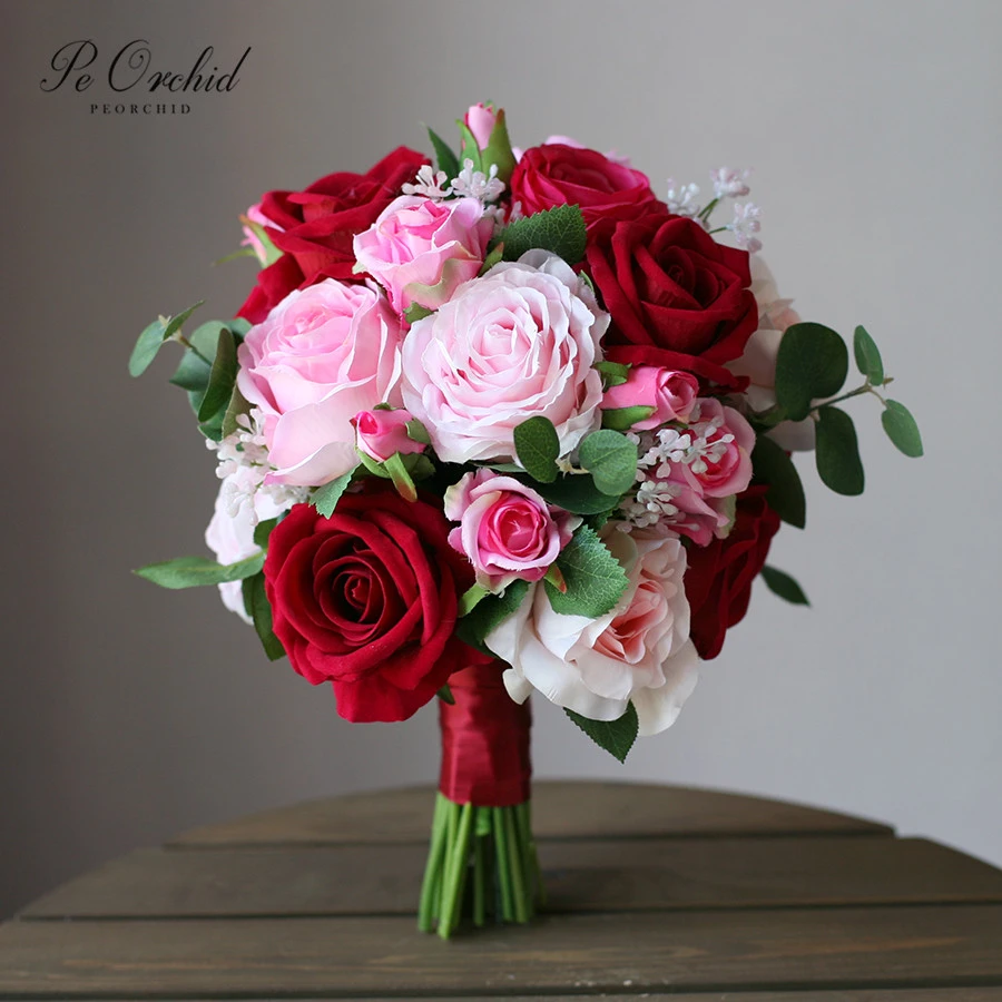 Ramo De Flores Peorchid Ramio Novia Rosa 2019 Ramos De Flores Para Boda Rosas Rojas Y Rosas Artificiales Hechas A Mano Ramo Decorativo Para Novia Ramos De Boda Aliexpress