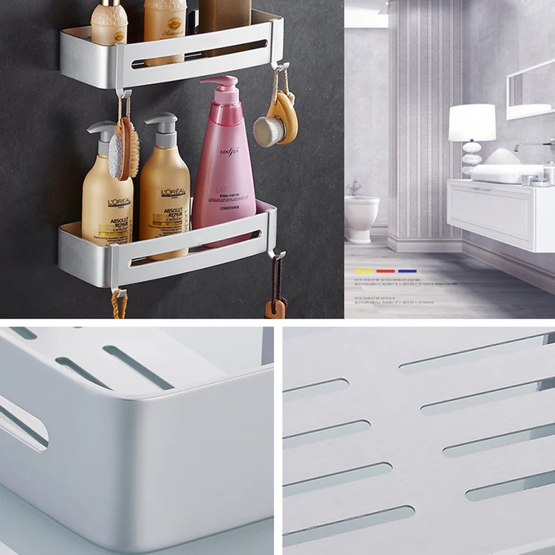 Baratos Estante de esquina de baño de aluminio sin uñas estante cosmético con una sola palanca toallero de baño potente toallero de succión toallero de baño