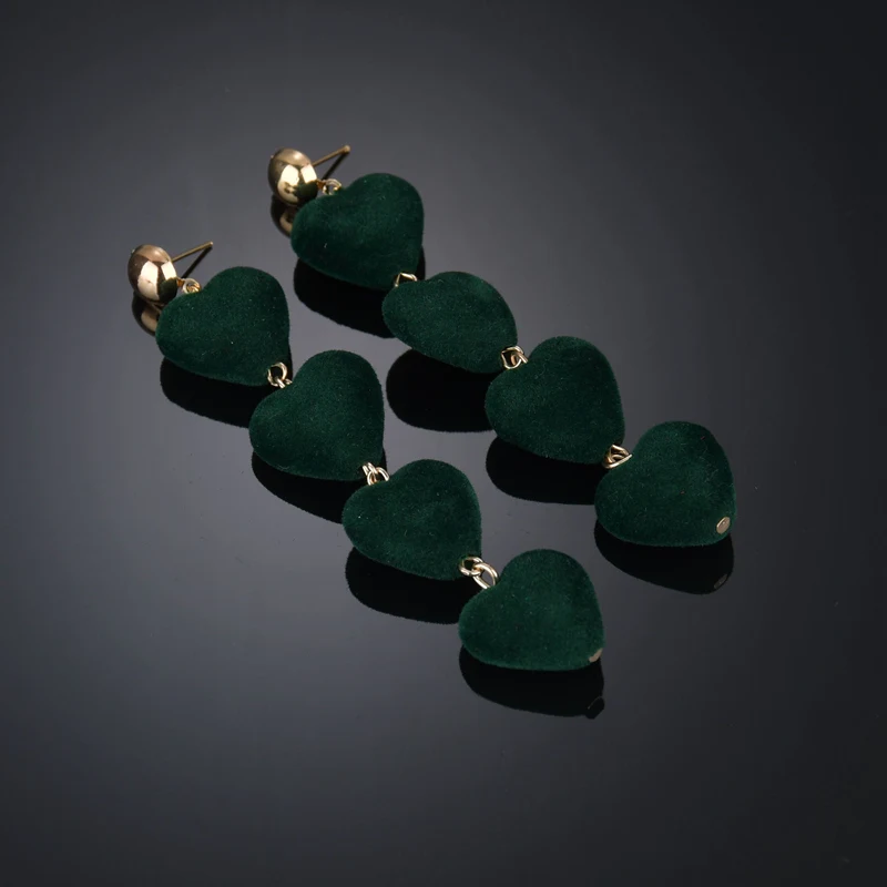 Terreau Kathy 2017 New Sexy Temperament Plush 4 Little Heart Statement Earrings Long Drop Earrings For Women