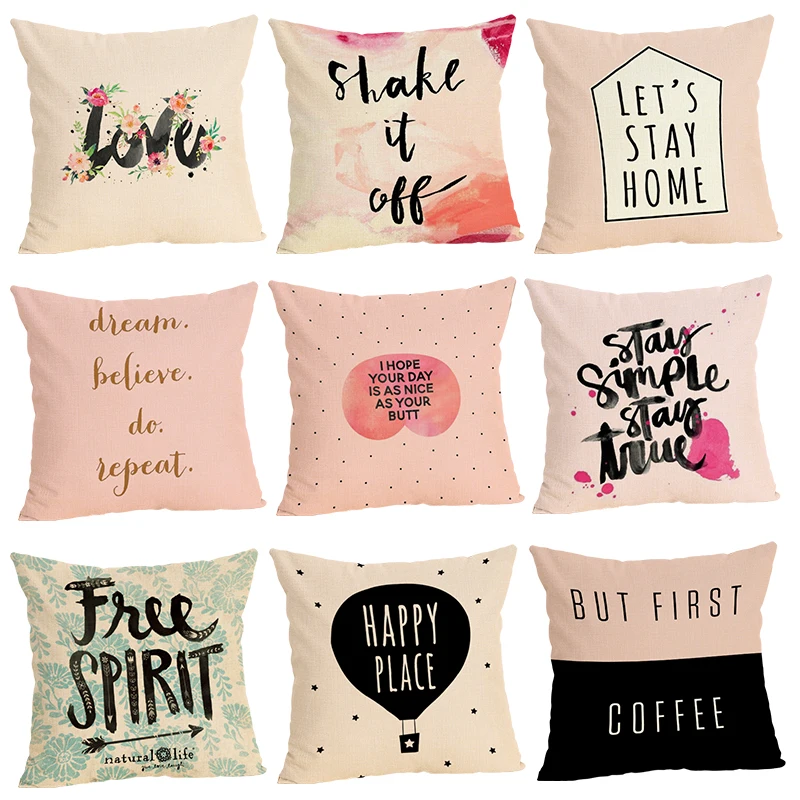 

45*45cm Alphabetic text Flower Cotton Linen Throw Pillow Case Home Sofa Soft Cushion Cover