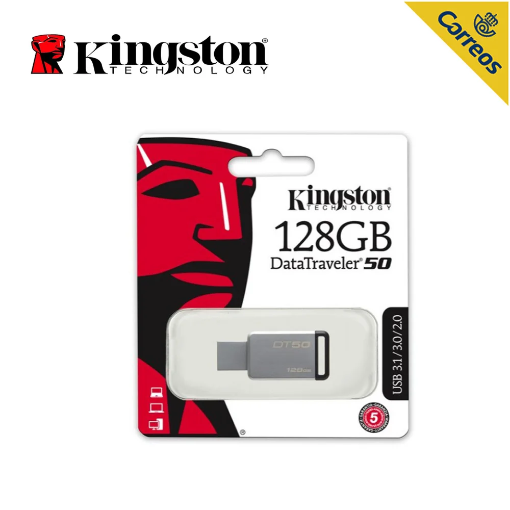 

Kingston Technology Digital DT50 128GB USB Flash Drive 3.0 USB Type-A connector Pendrive Metal Pen Drives Silver Memory U Stick