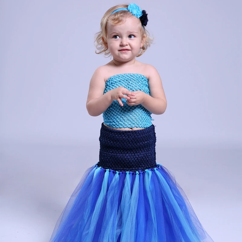 Child Mermaid Princess Dress Blue Princess Dress Birthday Pictures