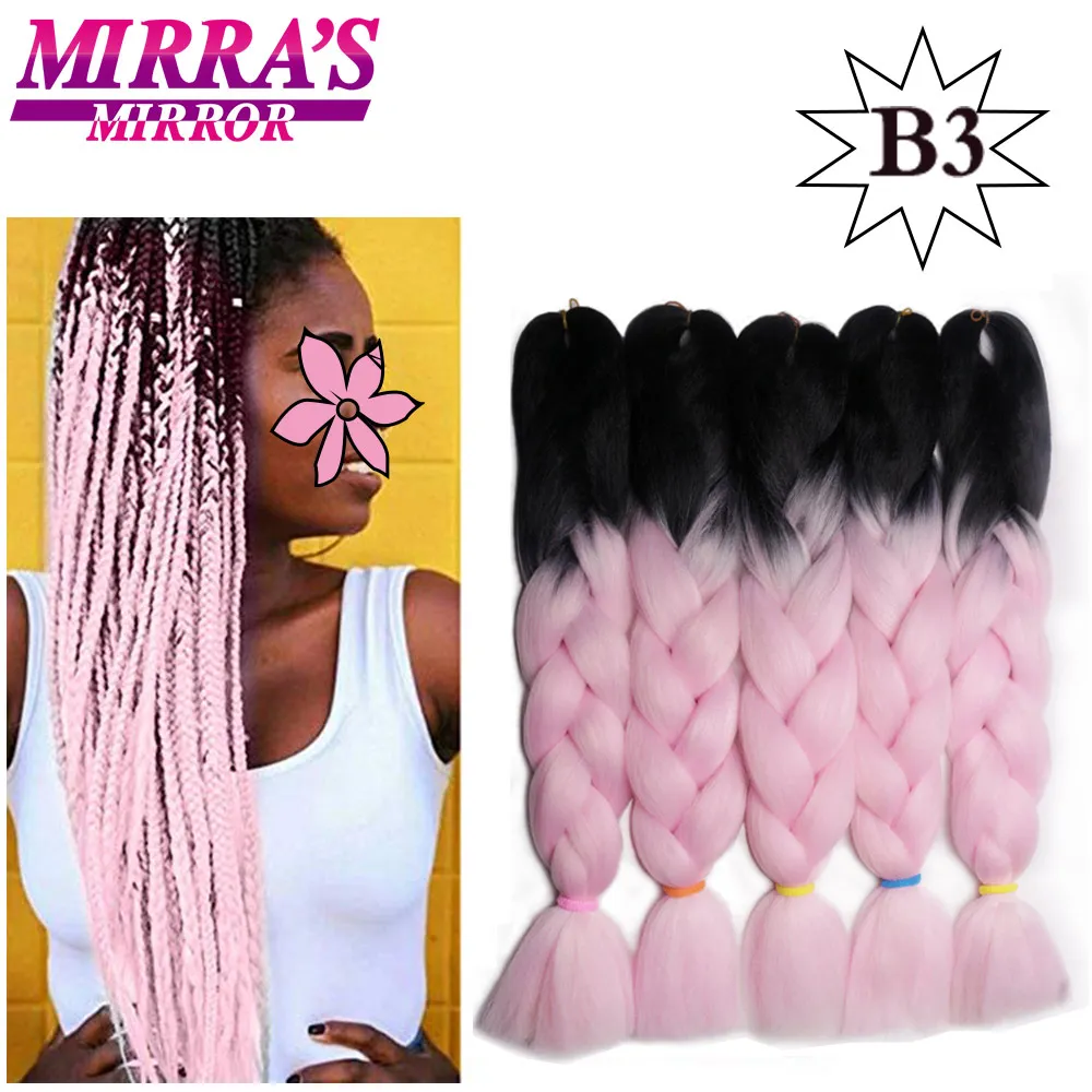 Mirra's зеркало Омбре вязанные волосы синтетические плетеные волосы для наращивания длинные огромные косы синий красный зеленый серый волосы три/два тона - Color: Pink