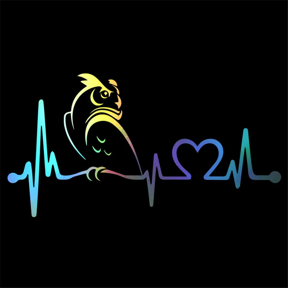 Cunymagos 20.3cm10.8cm Owl Heartbeat Lifeline Car Sticker Car-Styling Motorcycle Decal  (5)