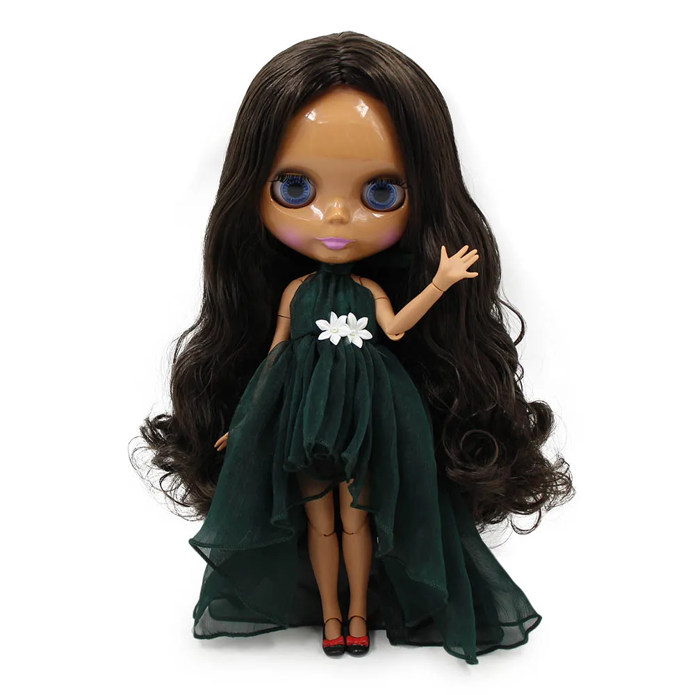 Blyth 1/6 кукла телесного цвета Черные Кудрявые длинные волосы темная кожа глянцевое