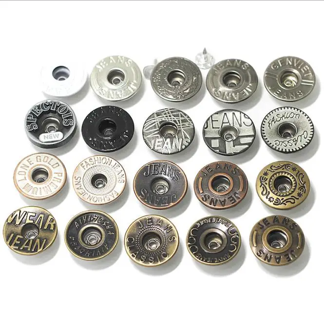 100pcs/set 20mm Metal Brass Jean Buttons High Quality Bronze Tone Denim