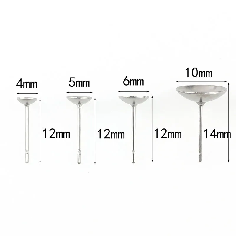 100 шт. Нержавеющая сталь серьги 4/5/6 чашка мм установка подходит кристалл серьги-гвоздики в виде капель с кристаллами в форме "сделай сам" для изготовления ювелирных изделий, столб уха заколки невидимки