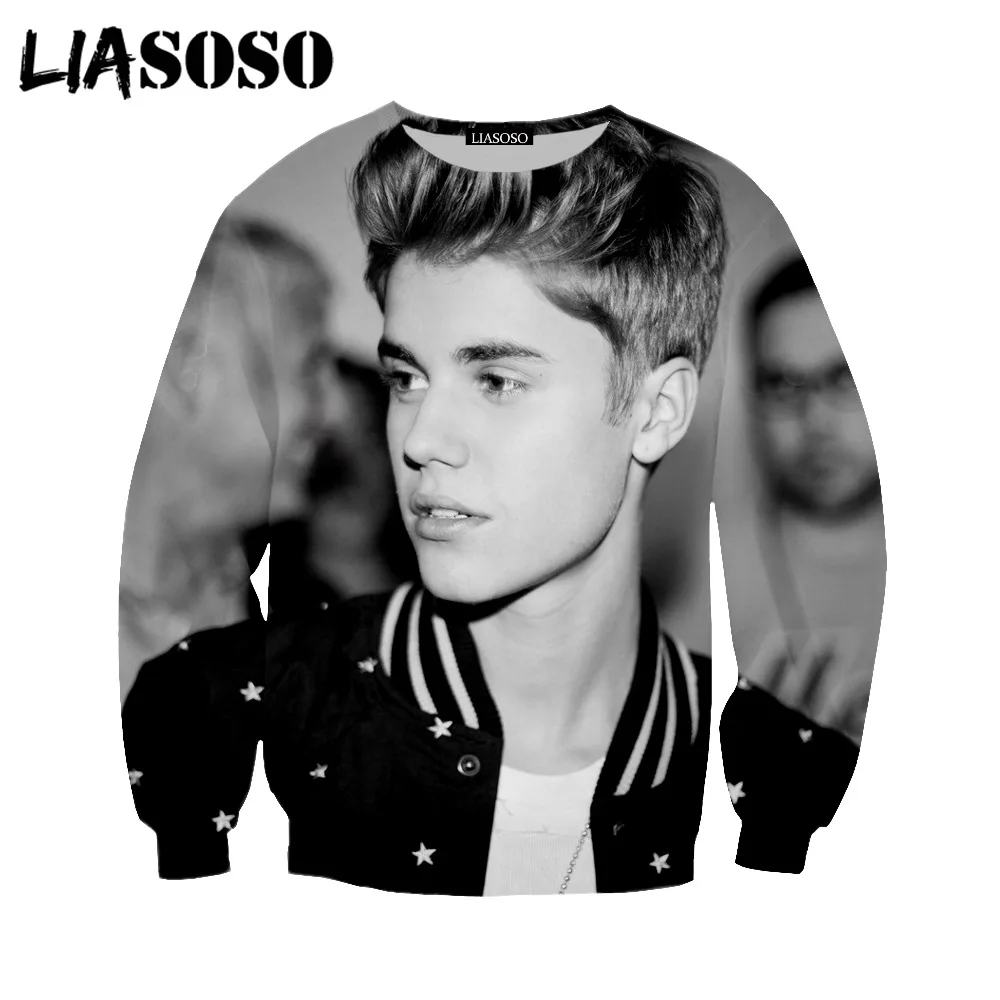 LIASOSO 2018 New casual loose fashion clothes , 3D printing Justin Bieber men's and women's Round neck Sweatshirts DN2008