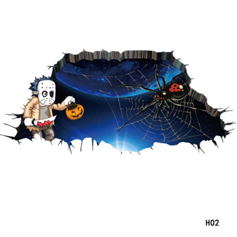 2018 New 3D Vision Broken Floor Wall Sticker Halloween Horror Decal Room Decor 2 Styles
