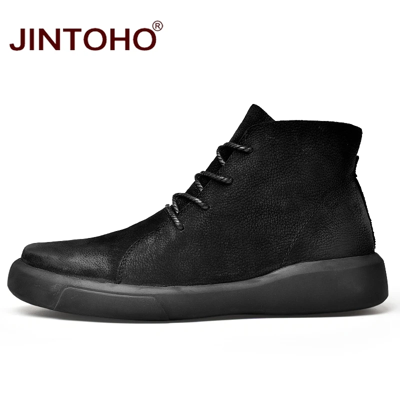 JINTOHO мужские зимние ботинки из натуральной кожи модная мужская зимняя обувь