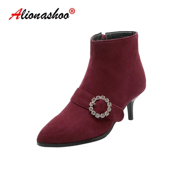 

Ankle Boots for Women Vintage Thin High Heels Crystal Boots Ladies Zip Autumn Winter Booties Woman Boots Shoes 2019 Dropshipping