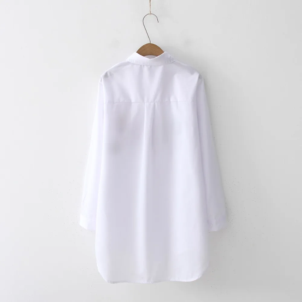 2019 NEW White Shirt Casual Wear Button Up Turn Down Collar Long Sleeve Cotton Blouse Embroidery Feminina HOT Sale T8D427M