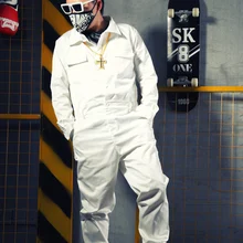 Мужские брюки, комбинезоны, мужские Модные Белые Комбинезоны в стиле хип-хоп с длинным рукавом, уличная одежда, повседневные рабочие штаны-шаровары