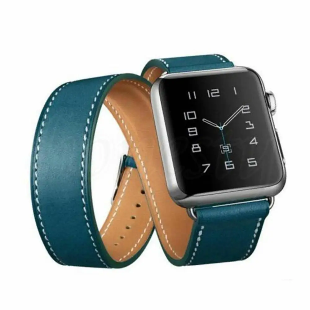 Кожаный двойной тур петля Напульсники браслет ремешок разноцветные ремешок для наручных часов для Apple Watch Series 5/4/3/2 40 мм/44 мм/38 мм/42 - Цвет ремешка: Double Tour Blue