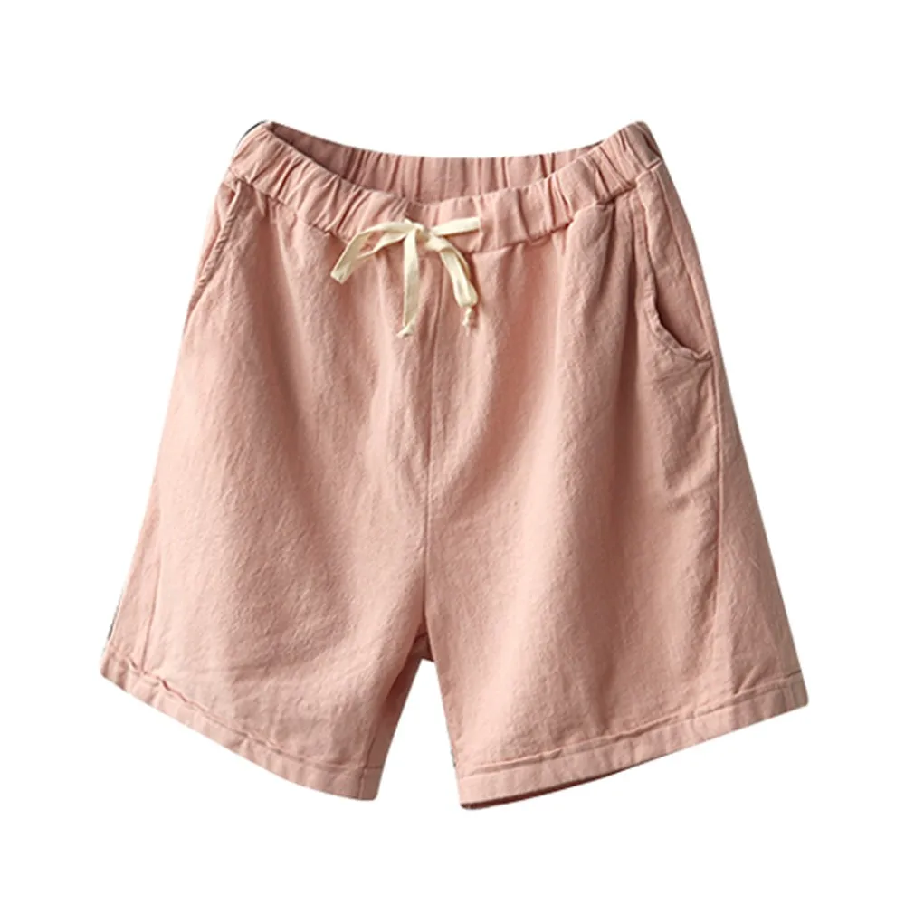 Женские повседневные хлопковые льняные брюки с эластичной талией летние тонкие женские короткие брюки
