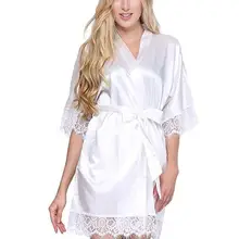 Сексуальный Свадебный халат женский короткий атласный халат для невесты кружевное шелковое кимоно халат летняя Пижама для невесты размера плюс пеньюар
