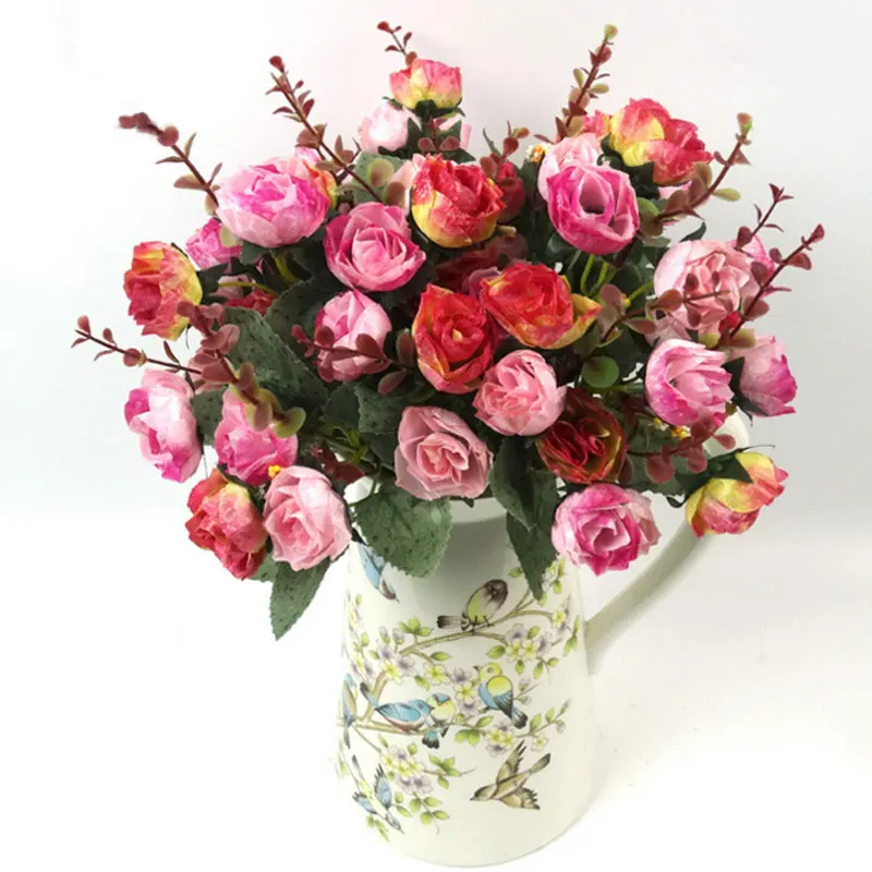 1Bunch Fresh Artificial Rose Flowers 21 Heads Romantic DIY Fake Silk Floral for Wedding Party Home Decoration