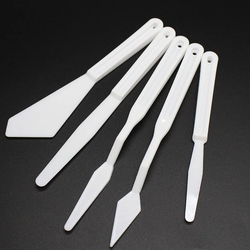 5PCS White Plastic Palette Knife Set Painting Art Tools For Watercolors Carving Oil Painting Artist Painting School Supplies