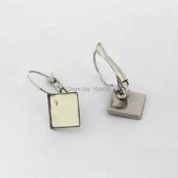 

Blank 316L Stainless Steel Ear Clip Earrings Bases with Square Bezel Resin Cabochons French Wire Hooks Earrings DIY Findings