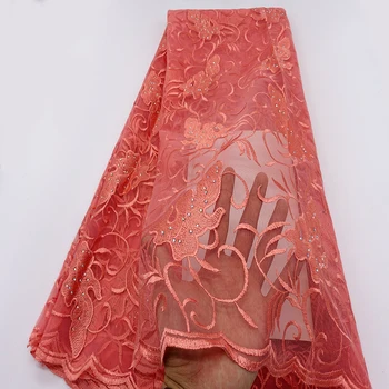 

African Lace Fabric 2018 Red Milk silky Lace Fabrics High Quality net Lace Embroidery French Tulle Lace Fabric For Wedding