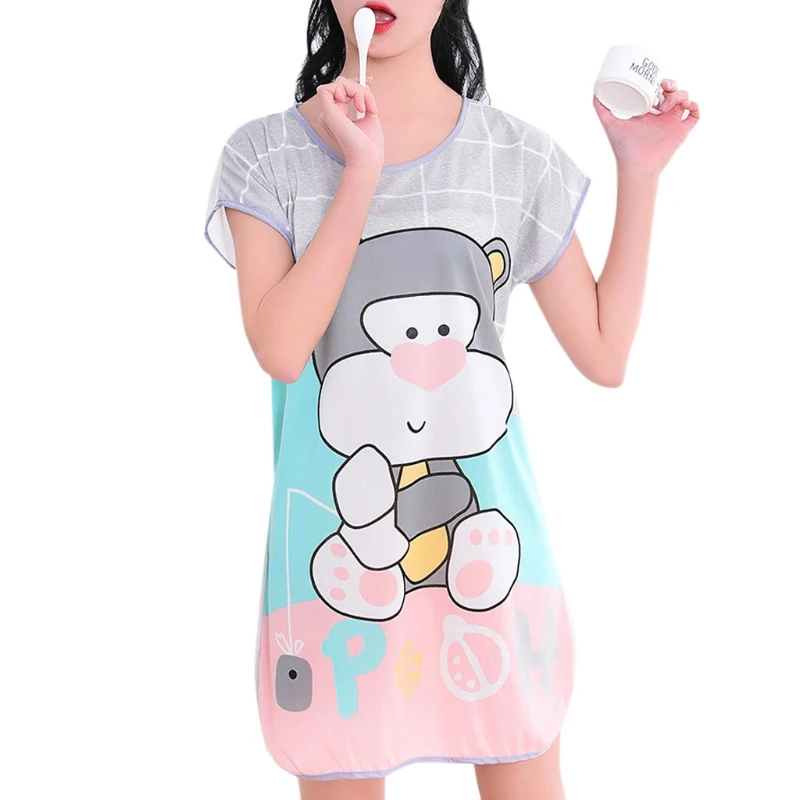 Одежда для сна и отдыха для беременных, женская летняя Пижама с коротким рукавом и милым мультяшным принтом размера плюс - Цвет: B