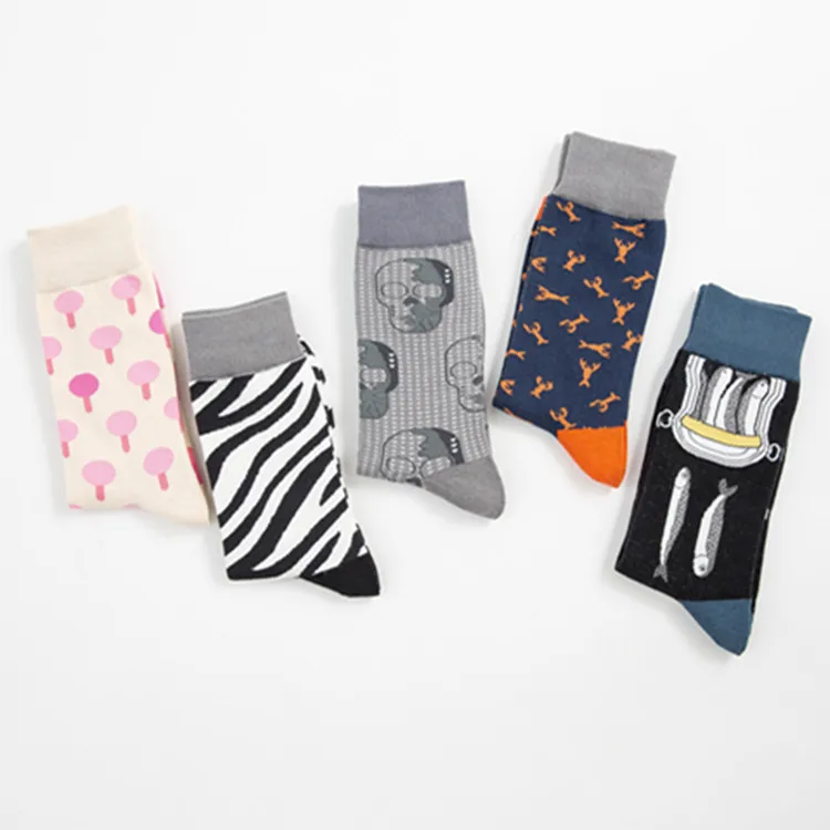 Новые цветные носки с узором сардины, леденцы, омары, черепа, черно-белые полосатые хлопковые носки для отдыха